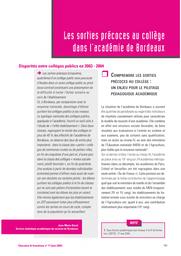 Education & Formations : Thèmes : Projection à long terme du système éducatif Suivi de Disparités entre collèges publics en 2003-2004 : n° 71 [juin 2005]. article 14, Les sorties précoces au collège dans l'académie de Bordeaux / Jean-Marie Duval | DUVAL, Jean-Marie. Auteur