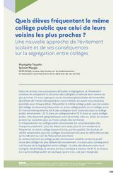 Education & Formations : Les territoires de l'éducation : des approches nouvelles, des enjeux renouvelés : numéro 102 juin 2021. article 10, Quels élèves fréquentent le même collège public que celui de leurs voisins les plus proches ? Une nouvelle approche de l’évitement scolaire et de ses conséquences sur la ségrégation entre collèges / Mustapha Touahir, Sylvain Maugis | MAUGIS, Sylvain. Auteur