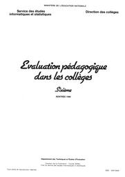 Etudes et documents : Evaluation pédagogique dans les collèges : sixième [rentrée 1980] : n ° 82-2 - numéro spécial / Maurice Vergnaud | SEIBEL, Claude. Directeur de publication