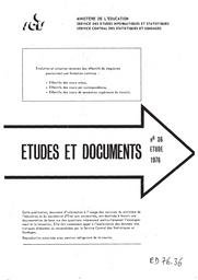 Etudes et Documents : n° 36 - 1976 Etude : Evolution et situation récentes des effectifs de stagiaires poursuivant une formation continue / Marie-Claude Rondeau, Yvette Sarda | RONDEAU, Marie-Claude. Auteur