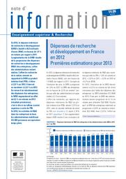 Dépenses de recherche et développement en France en 2012 : premières estimations pour 2013 / Christophe Dixte et Anna Testas | IANNONE, Caroline. Auteur