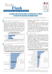 La place des femmes dans la recherche en 2014 à travers les secteurs institutionnels / Claudette-Vincent Nisslé et Laurent Perrain | PERRAIN, Laurent. Auteur