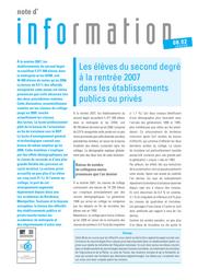 Les élèves du second degré à la rentrée 2007 dans les établissements publics ou privés / Marie-Laurence Jaspar | JASPAR, Marie-Laurence. Auteur