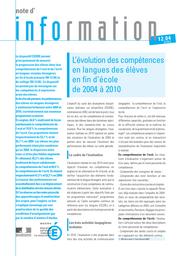 L'évolution des compétences en langues des élèves en fin d'école de 2004 à 2010 / Pascal Bessonneau, Sylvie Beuzon, Jeanne-Marie Daussin, Émilie Garcia, Monique Levy, Corinne Marchois et Bruno Trosseille | BEUZON, Sylvie. Auteur