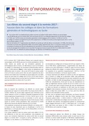 Les élèves du second degré à la rentrée 2017 : hausse dans les collèges et dans les formations générales et technologiques au lycée / Evelyne Blanché, Paul-Olivier Gasq, Elsa Conton, Vanessa Bellamy | BLANCHÉ, Evelyne. Auteur