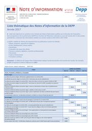 Liste thématique des Notes d’information de la DEPP : Année 2017 / Ministère de l'éducation nationale. Direction de l'évaluation, de la prospective et de la performance | ROSENWALD, Fabienne. Directeur de publication