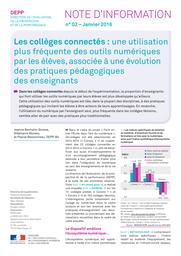 Les collèges connectés : une utilisation plus fréquente des outils numériques par les élèves, associée à une évolution des pratiques pédagogiques des enseignants / Jeanne Benhaïm-Grosse, Stéphanie Moreau et Pascal Bessonneau | BENHAIM, Jeanne. Auteur