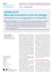 Cedre 2015 : nouvelle évaluation en fin de collège : compétences langagières et littératie / Sylvie Fumel, Etienne Dalibar | FUMEL, Sylvie. Auteur