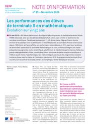 Les performances des élèves de terminale S en mathématique : évolution sur vingt ans / Franck Salles, Marion Le Cam | SALLES, Franck. Auteur