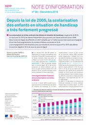 Depuis la loi de 2005, la scolarisation des enfants en situation de handicap a très fortement progressé / Sylvie Le Laidier, Hélène Michaudon, Patricia Prouchandy | LE LAIDIER, Sylvie. Auteur