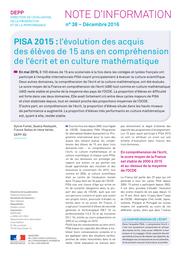 PISA 2015 : l'évolution des acquis des élèves de 15 ans en compréhension de l'écrit et en culture mathématique / Sylvie Fumel, Irène Verlet, Saskia Keskpaik, Franck Salles | FUMEL, Sylvie. Auteur