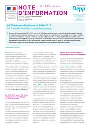 60 700 élèves allophones en 2016-2017 : 90 % bénéficient d’un soutien linguistique / Juliette Robin | ROBIN, Juliette. Auteur