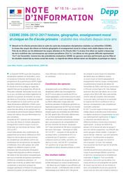 CEDRE 2006-2012-2017 histoire, géographie, enseignement moral et civique en fin d’école primaire : stabilité des résultats depuis onze ans / Jean-Marc Pastor, Louis-Marie Ninnin | PASTOR, Jean-Marc. Auteur