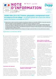 CEDRE 2006-2012-2017 histoire, géographie, enseignement moral et civique en fin de collège : un progrès global des acquis des élèves après une baisse constatée en 2012 / Stéphane Berton, Louis-Marie Ninnin | BERTON, Stéphane. Auteur