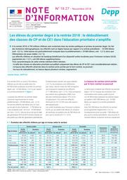 Les élèves du premier degré à la rentrée 2018 : le dédoublement des classes de CP et de CE1 dans l’éducation prioritaire s’amplifie / Juliette Robin | ROBIN, Juliette. Auteur