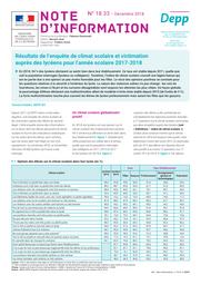 Résultats de l’enquête de climat scolaire et victimation auprès des lycéens pour l’année scolaire 2017-2018 / Tamara Hubert | HUBERT, Tamara. Auteur