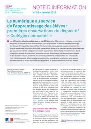 Le numérique au service de l'apprentissage des élèves : premières observations du dispositif « Collèges connectés » / Jeanne Benhaim, Jean-François Chesné, Pascal Bessonneau | BENHAIM, Jeanne. Auteur