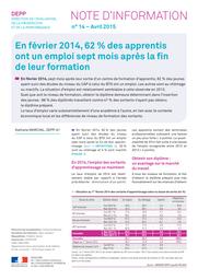 En février 2014, 62 % des jeunes ont un emploi sept mois après la fin de leur formation / Nathalie Marchal | MARCHAL, Nathalie. Auteur