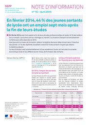 En février 2014, 44 % des jeunes sortants de lycée ont un emploi sept mois après la fin de leurs études / Nathalie Marchal | MARCHAL, Nathalie. Auteur