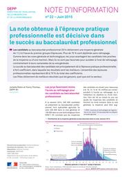La note obtenue à l'épreuve pratique professionnelle est décisive dans le succès au baccalauréat professionnel / Juliette Robin et Fanny Thomas | THOMAS, Fanny. Auteur