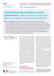 L'implication des parents au cours préparatoire : des pratiques déjà très liées au capital culturel de la famille / Marie-Flavie Brasseur, Elise Dion, Fiona Morice, ENSAI1; Jean-Paul Caille, DEPP-B1 | BRASSEUR, Marie-Flavie. Auteur