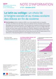 Le latin au collège : un choix lié à l'origine sociale et au niveau scolaire des élèves en fin de sixième / Paul-Olivier Gasq et Mustapha Touahir | GASQ, Paul-Olivier. Auteur