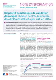 Dispositif académique de validation des acquis de l'expérience : baisse de 3 % du nombre des diplômes délivrés par VAE en 2014 / Dominique Abriac | ABRIAC, Dominique. Auteur