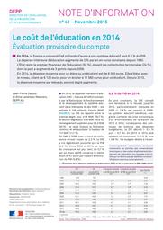 Le coût de l'éducation en 2014 : évaluation provisoire du compte / Jean-Pierre Dalous | DALOUS, Jean-Pierre. Auteur