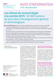 Les élèves du second degré à la rentrée 2015 : 52 000 lycéens de plus dans l'enseignement général et technologique | BLANCHÉ, Evelyne. Auteur