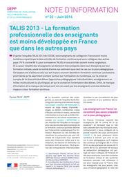 TALIS 2013 - La formation professionnelle des enseignants est moins développée en France que dans les autres pays / Jean-François Chesné, Chi-Lan Do et Sylvaine Jego (DEPP B4), Pierrette Briant (DEPP A2), Florence Lefresne (MIREI) et Caroline Simonis-Sueur (MIPEREF) | DO, Chi-Lan. Auteur