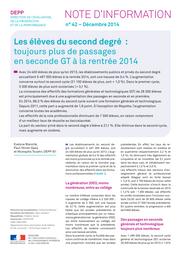 Les élèves du second degré : : toujours plus de passages en seconde GT à la rentrée 2014 / Evelyne Blanché, Paul-Olivier Gasq et Mustapha Touahir | BLANCHÉ, Evelyne. Auteur