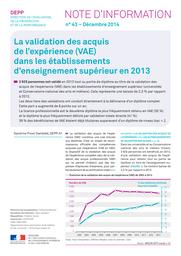 La validation des acquis de l'expérience (VAE) dans les établissements d'enseignement supérieur en 2013 / Sandrine Prost | PROST, Sandrine. Auteur