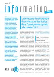 Les concours de recrutement de professeurs des écoles dans l'enseignement public à la session 2011 / Catherine Valette | VALETTE, Catherine. Auteur