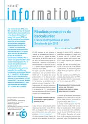 Résultats provisoires du baccalauréat : France métropolitaine et DOM - session de juin 2013 / Sylvie Le Laidier et Fanny Thomas | LE LAIDIER, Sylvie. Auteur