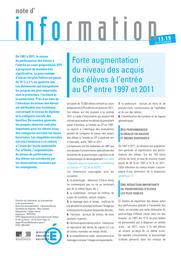 Forte augmentation du niveau des acquis des élèves à l'entrée au CP entre 1997 et 2011 / Marion Le Cam, Thierry Rocher et Irène Verlet | ROCHER, Thierry. Auteur