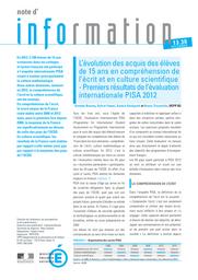 L'évolution des acquis des élèves de 15 ans en compréhension de l'écrit et en culture scientifique : Premiers résultats de l'évaluation internationale PISA 2012 / Ginette Bourny, Sylvie Fumel, Saskia Keskpaik et Bruno Trosseille | BOURNY, Ginette. Auteur