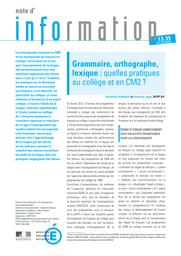 Grammaire, orthographe, lexique : quelles pratiques au collège et en CM 2 ? / Christelle Raffaëlli et Sylvaine Jégo | RAFFAELLI, Christelle. Auteur