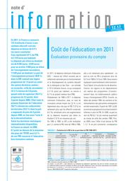 Coût de l'éducation en 2011 : évaluation provisoire du compte / Jean-Pierre Dalous et Martine Jeljoul | JELJOUL, Martine. Auteur