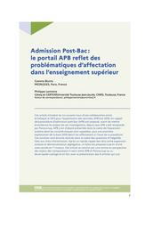 Education & Formations : Admission Post-Bac : le portail APB reflet des problématiques d’affectation dans l’enseignement supérieur : numéro 103 avril 2022 - Numéro coordonné par le SIES et le Céreq. article 01, Admission Post-Bac : le portail APB reflet des problématiques d’affectation dans l’enseignement supérieur / Cosima Bluntz, Philippe Lemistre | BLUNTZ, Cosima. Auteur