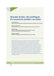 Education & Formations : Admission Post-Bac : le portail APB reflet des problématiques d’affectation dans l’enseignement supérieur : numéro 103 avril 2022 - Numéro coordonné par le SIES et le Céreq. article 09, Grandes écoles : des politiques d’« ouverture sociale » en échec / Cécile Bonneau, Pauline Charousset, Julien Grenet, Georgia Thebault | BONNEAU, Cécile. Auteur