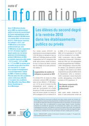 Les élèves du second degré à la rentrée 2010 dans les établissements publics ou privés / Sylvie Le Laidier, Évelyne Blanché, Paul-Olivier Gasq, Isabelle Paulin et Marie-Laurence Jaspar | LE LAIDIER, Sylvie. Auteur