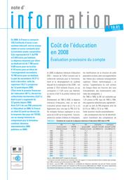 Coût de l'éducation en 2008 : évaluation provisoire du compte / Martine Jeljoul et Jean-Pierre Dalous | JELJOUL, Martine. Auteur