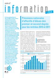 Prévisions nationales d'effectifs d'élèves des premier et second degrés pour les rentrées 2010 et 2011 / Marie-Laurence Jaspar et Aline Pauron | PAURON, Aline. Auteur