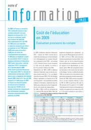 Coût de l'éducation en 2009 : évaluation provisoire du compte / Martine Jeljoul et Jean-Pierre Dalous | JELJOUL, Martine. Auteur