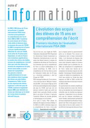 L'évolution des acquis des élèves de 15 ans en compréhension de l'écrit : Premiers résultats de l'évaluation internationale PISA 2009 / Sylvie Fumel, Saskia Keskpaik et Julie Girard | FUMEL, Sylvie. Auteur