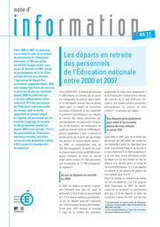 Les départs en retraite des personnels de l'Éducation nationale entre 2000 et 2007 / Manuella Baraton et Sabrina Perronnet | BARATON, Manuella. Auteur