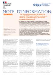 Test de positionnement de début de seconde 2021 : des résultats contrastés selon les caractéristiques des élèves et des établissements / Sandra Andreu, Anaïs Bret, Hélène Durand de Monestrol, Adrien Fernandez, Laure Heidmann, Nathalie Marin, Charles Philippe, Thierry Rocher, Franck Salles, Ronan Vourc’h | ANDREU, Sandra. Auteur