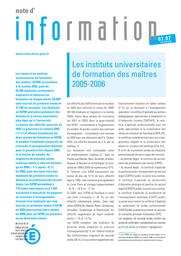 Les instituts universitaires de formation des maîtres : 2005-2006 / Danielle Prouteau et Bernadette Rousseau | PROUTEAU, Danielle. Auteur