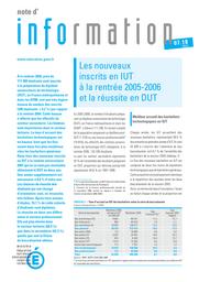 Les nouveaux inscrits en IUT à la rentrée 2005-2006 et la réussite en DUT / Sylvaine Péan et Danielle Prouteau | PEAN, Sylvaine. Auteur
