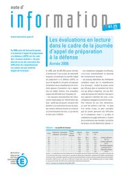 Les évaluations en lecture dans le cadre de la journée d'appel de préparation à la défense : année 2006 / Fanny de La Haye, Jean-Emile Gombert, Jean-Philippe Rivière, Thierry Rocher | DE LA HAYE, Fanny. Auteur